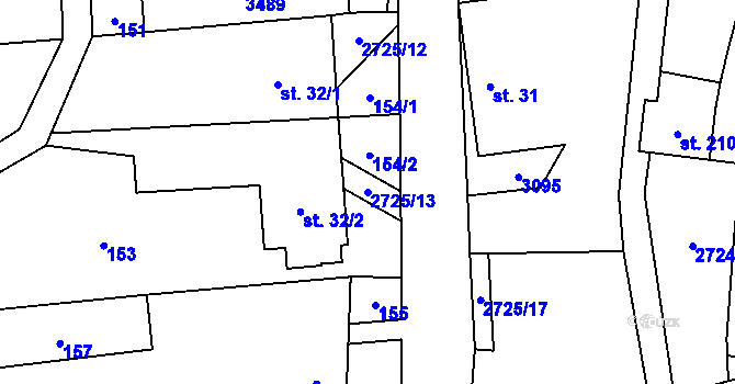 Parcela st. 2725/13 v KÚ Jezernice, Katastrální mapa