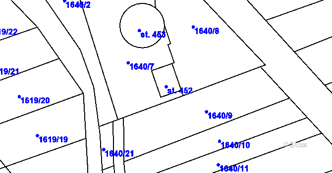 Parcela st. 452 v KÚ Jezernice, Katastrální mapa