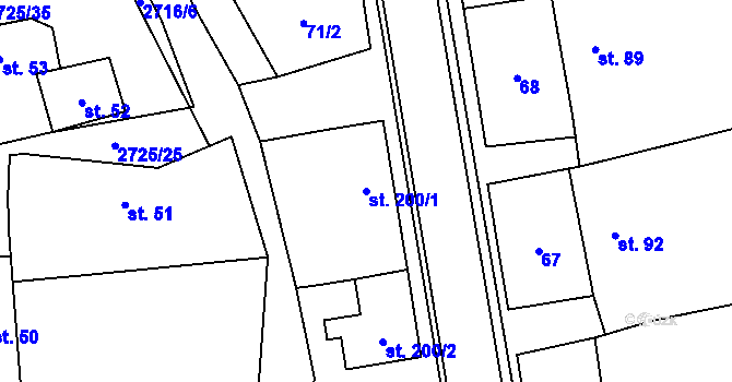 Parcela st. 200/1 v KÚ Jezernice, Katastrální mapa