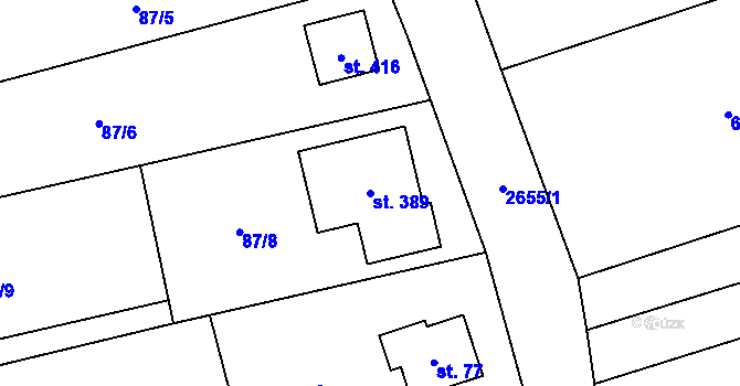 Parcela st. 389 v KÚ Jezernice, Katastrální mapa
