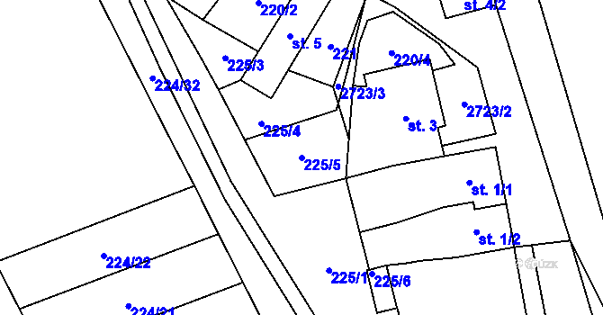 Parcela st. 225/5 v KÚ Jezernice, Katastrální mapa