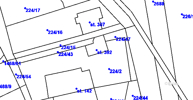Parcela st. 392 v KÚ Jezernice, Katastrální mapa