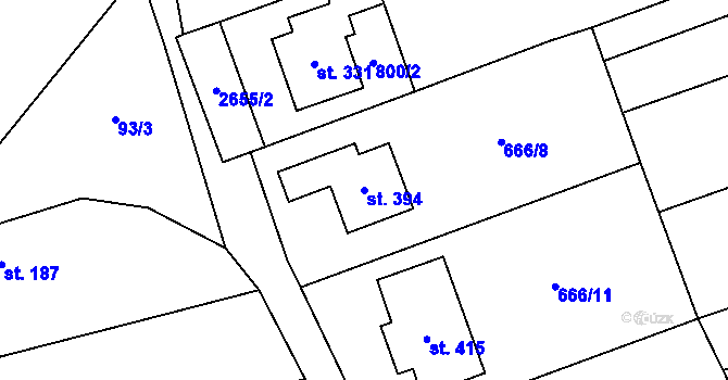 Parcela st. 394 v KÚ Jezernice, Katastrální mapa