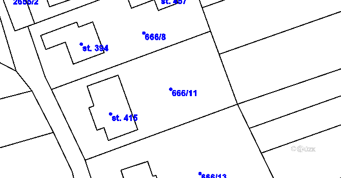 Parcela st. 666/11 v KÚ Jezernice, Katastrální mapa