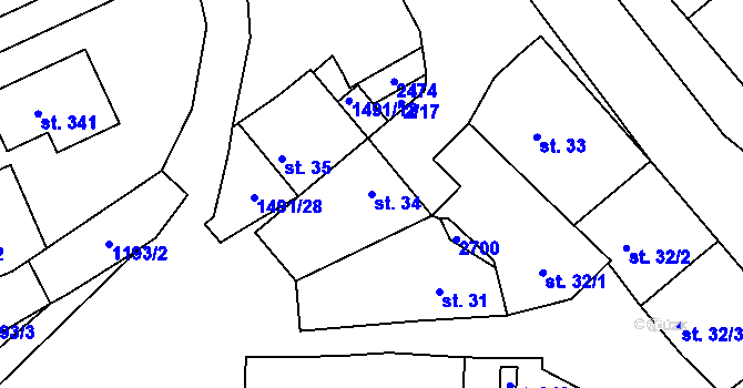 Parcela st. 34 v KÚ Jezeřany, Katastrální mapa