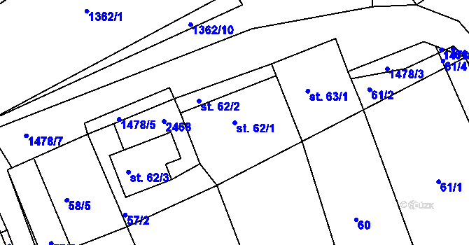 Parcela st. 62/1 v KÚ Jezeřany, Katastrální mapa