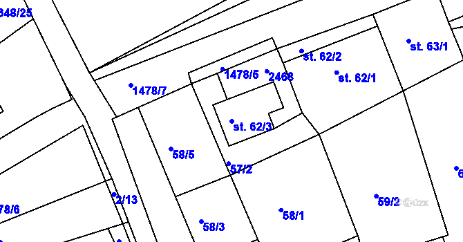 Parcela st. 62/3 v KÚ Jezeřany, Katastrální mapa