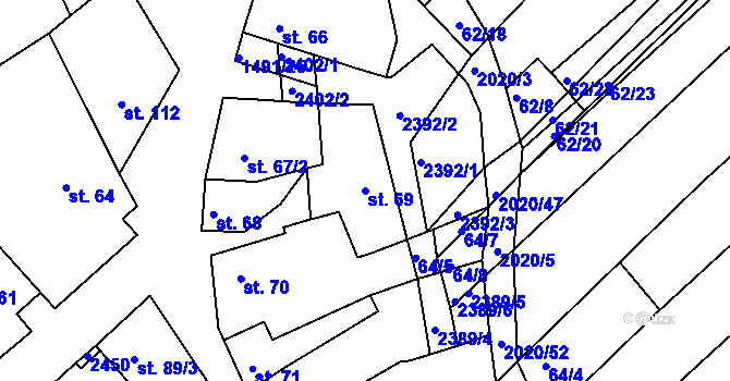 Parcela st. 69 v KÚ Jezeřany, Katastrální mapa