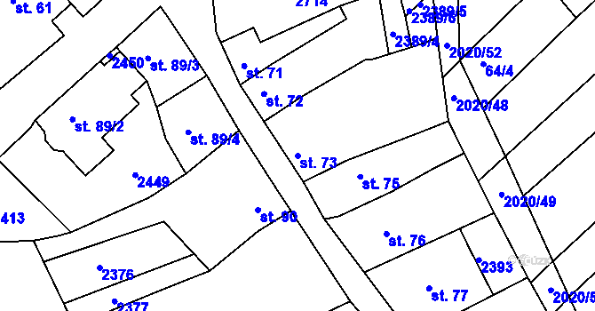 Parcela st. 73 v KÚ Jezeřany, Katastrální mapa
