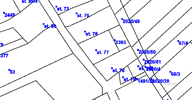 Parcela st. 77 v KÚ Jezeřany, Katastrální mapa
