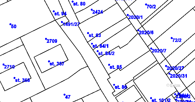 Parcela st. 84/2 v KÚ Jezeřany, Katastrální mapa