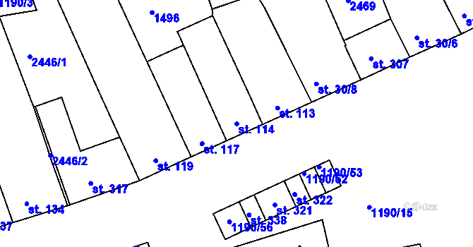 Parcela st. 114 v KÚ Jezeřany, Katastrální mapa