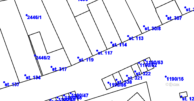 Parcela st. 117 v KÚ Jezeřany, Katastrální mapa