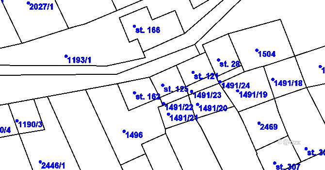 Parcela st. 125 v KÚ Jezeřany, Katastrální mapa