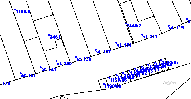 Parcela st. 137 v KÚ Jezeřany, Katastrální mapa