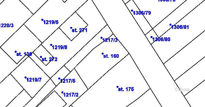 Parcela st. 160 v KÚ Jezeřany, Katastrální mapa