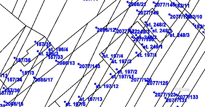 Parcela st. 197/4 v KÚ Jezeřany, Katastrální mapa