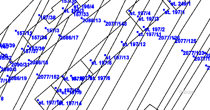 Parcela st. 197/13 v KÚ Jezeřany, Katastrální mapa