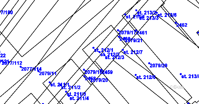 Parcela st. 212/2 v KÚ Jezeřany, Katastrální mapa