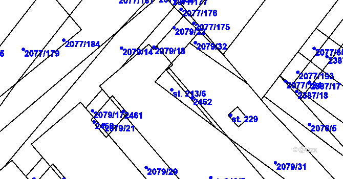 Parcela st. 213/6 v KÚ Jezeřany, Katastrální mapa
