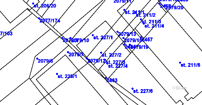 Parcela st. 227/2 v KÚ Jezeřany, Katastrální mapa