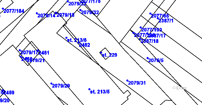 Parcela st. 229 v KÚ Jezeřany, Katastrální mapa