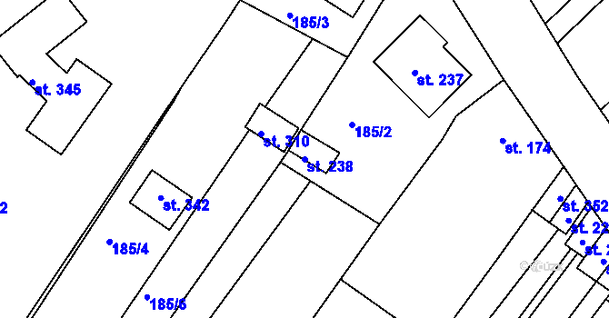 Parcela st. 238 v KÚ Jezeřany, Katastrální mapa