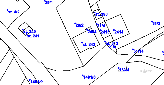 Parcela st. 243 v KÚ Jezeřany, Katastrální mapa