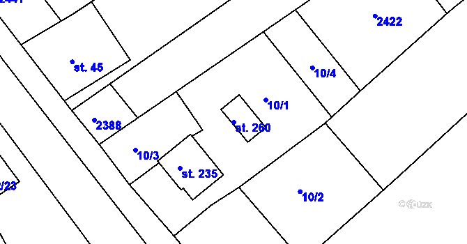 Parcela st. 260 v KÚ Jezeřany, Katastrální mapa