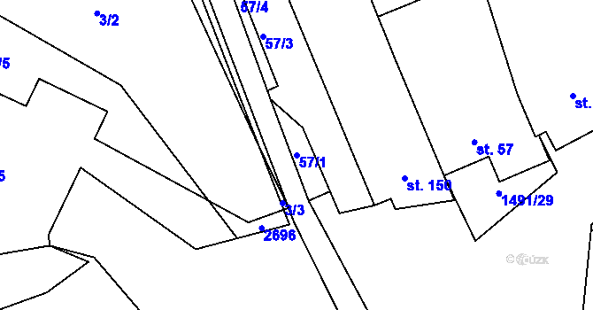 Parcela st. 57/1 v KÚ Jezeřany, Katastrální mapa
