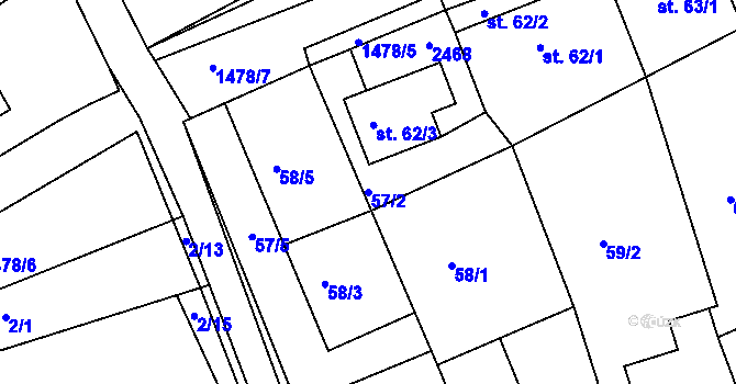 Parcela st. 57/2 v KÚ Jezeřany, Katastrální mapa