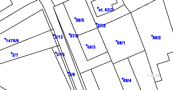 Parcela st. 58/3 v KÚ Jezeřany, Katastrální mapa