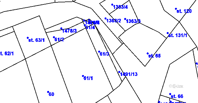 Parcela st. 61/3 v KÚ Jezeřany, Katastrální mapa