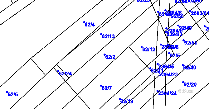 Parcela st. 62/2 v KÚ Jezeřany, Katastrální mapa
