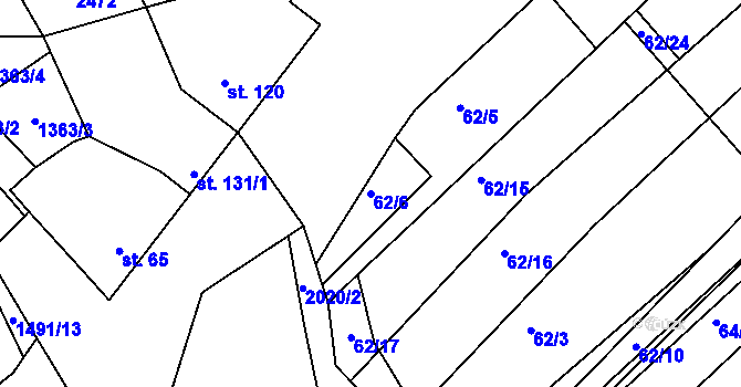 Parcela st. 62/6 v KÚ Jezeřany, Katastrální mapa