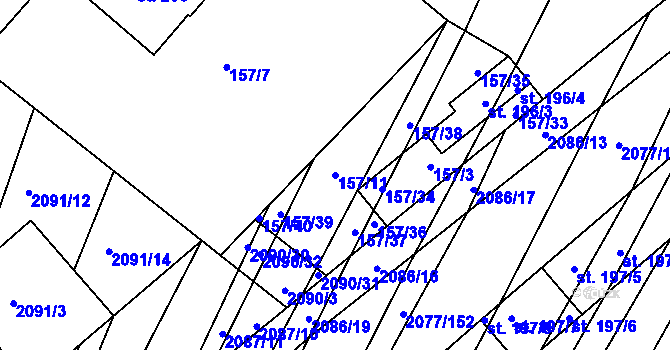 Parcela st. 157/11 v KÚ Jezeřany, Katastrální mapa