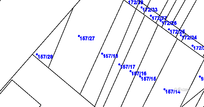 Parcela st. 157/18 v KÚ Jezeřany, Katastrální mapa