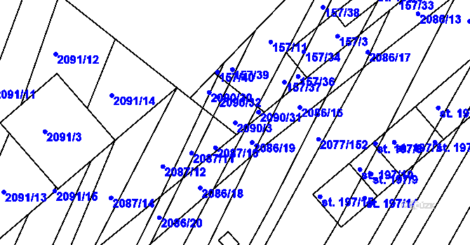 Parcela st. 2090/3 v KÚ Jezeřany, Katastrální mapa
