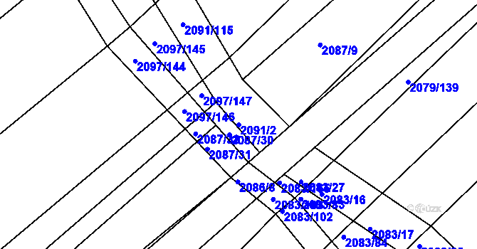 Parcela st. 2091/2 v KÚ Jezeřany, Katastrální mapa