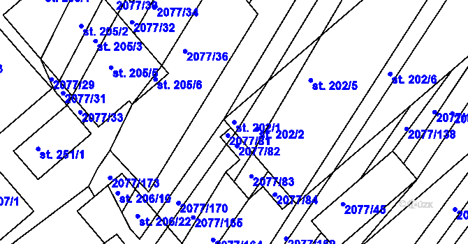 Parcela st. 202/1 v KÚ Jezeřany, Katastrální mapa
