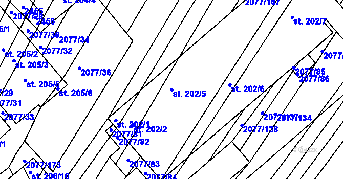 Parcela st. 202/5 v KÚ Jezeřany, Katastrální mapa
