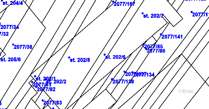 Parcela st. 202/6 v KÚ Jezeřany, Katastrální mapa