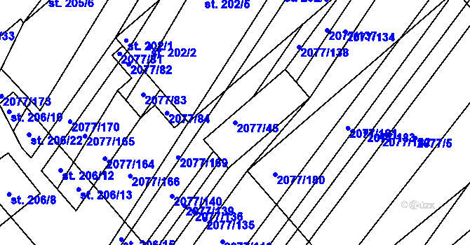 Parcela st. 2077/45 v KÚ Jezeřany, Katastrální mapa