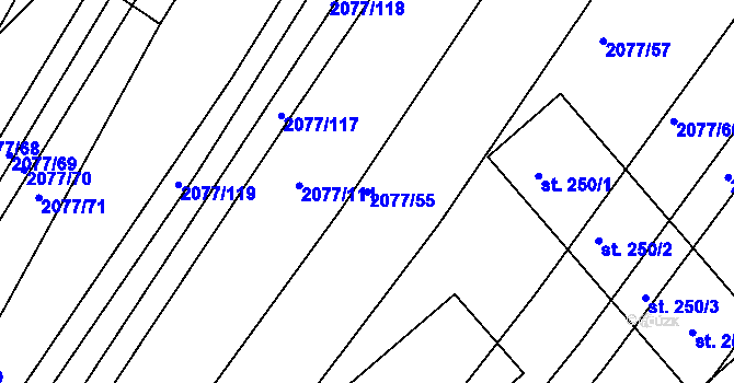 Parcela st. 2077/55 v KÚ Jezeřany, Katastrální mapa