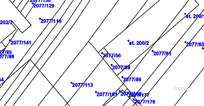Parcela st. 2077/56 v KÚ Jezeřany, Katastrální mapa