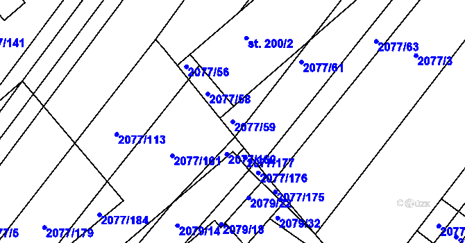 Parcela st. 2077/59 v KÚ Jezeřany, Katastrální mapa