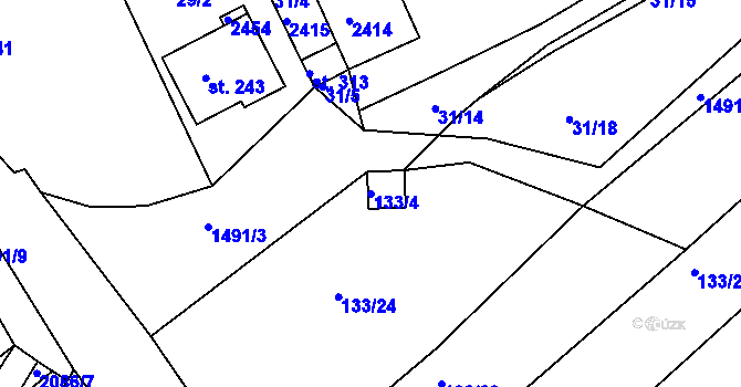 Parcela st. 133/4 v KÚ Jezeřany, Katastrální mapa