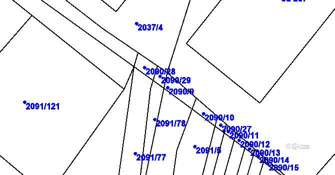 Parcela st. 2090/9 v KÚ Jezeřany, Katastrální mapa