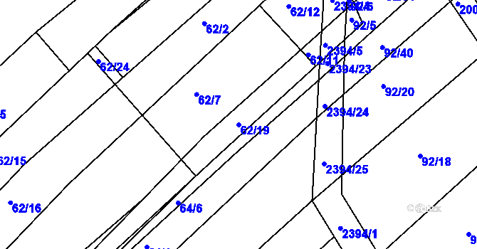 Parcela st. 62/19 v KÚ Jezeřany, Katastrální mapa