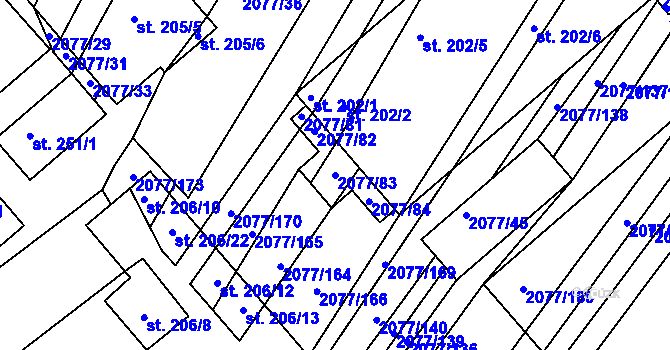 Parcela st. 2077/83 v KÚ Jezeřany, Katastrální mapa